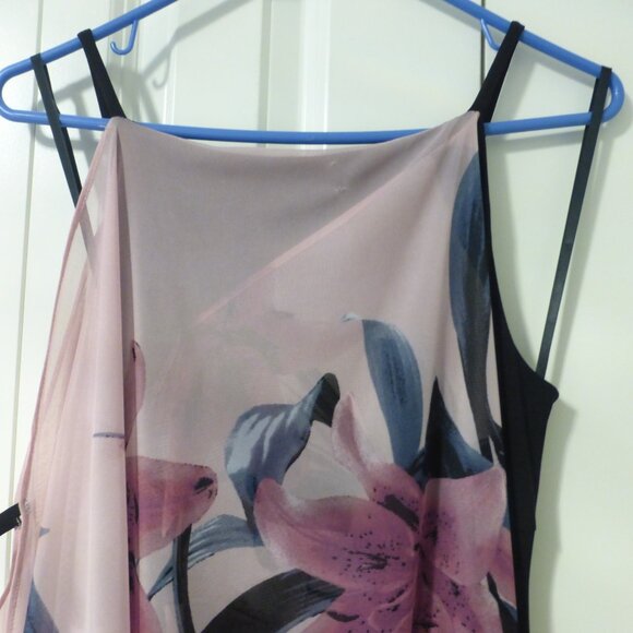 NWT LE CHATEAU black dress with pink and purple chiffon flowy floral layer - Picture 8 of 10
